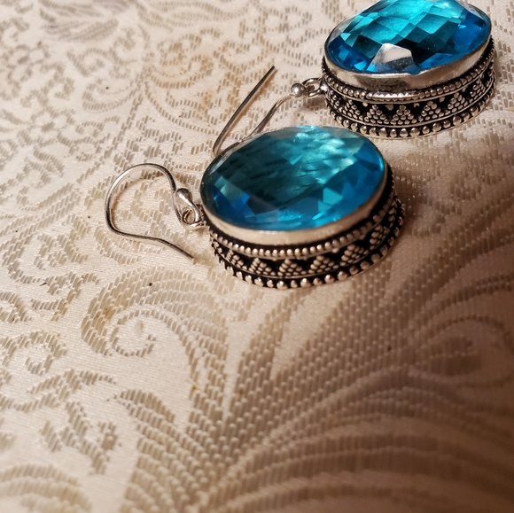 925 STAMPED SILVER ,BLUE TOPAZ, EARRINGS - Picture 3 of 4